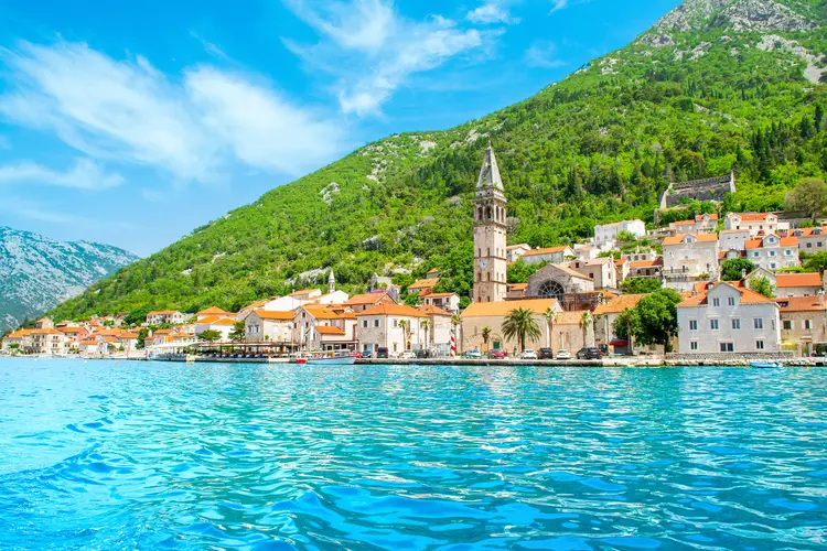 Summer landscape with the historic town of Perast, Montenegro