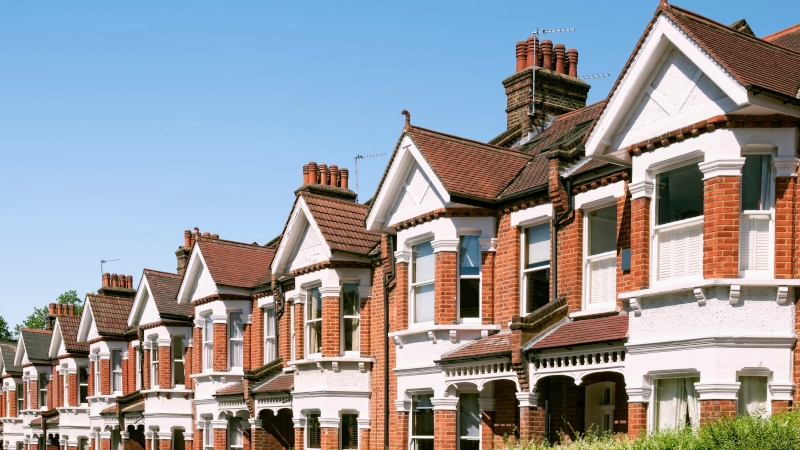 Row of Typical English Terraced Houses at London.